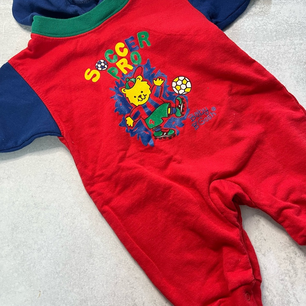 Vtg Oshkosh B’gosh Blue, Red Color-Block, Soccer Pro Bear 3/6 Mths Made In USA